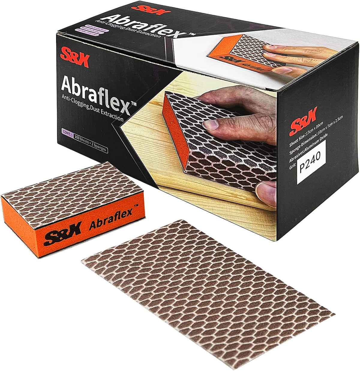 S&X Sanding Sponge Block, 6 Hook & Loop Sheets, Assorted Grit | Hook-and-loop sanding sponge; switch grits fast; wet/dry for wood, metal, drywall and paint. - Image 11