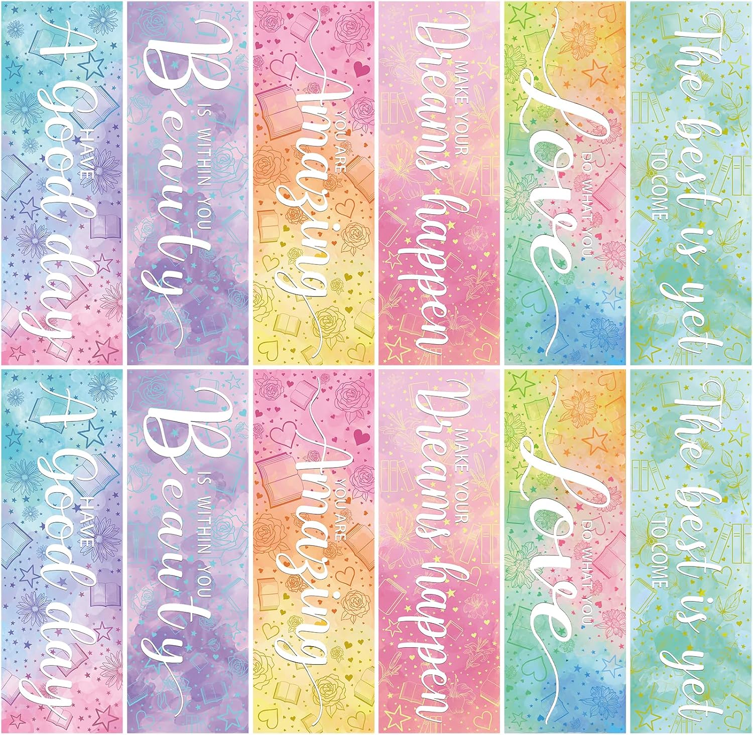 Anseal inspirational bookmarks front view showing colorful watercolor designs