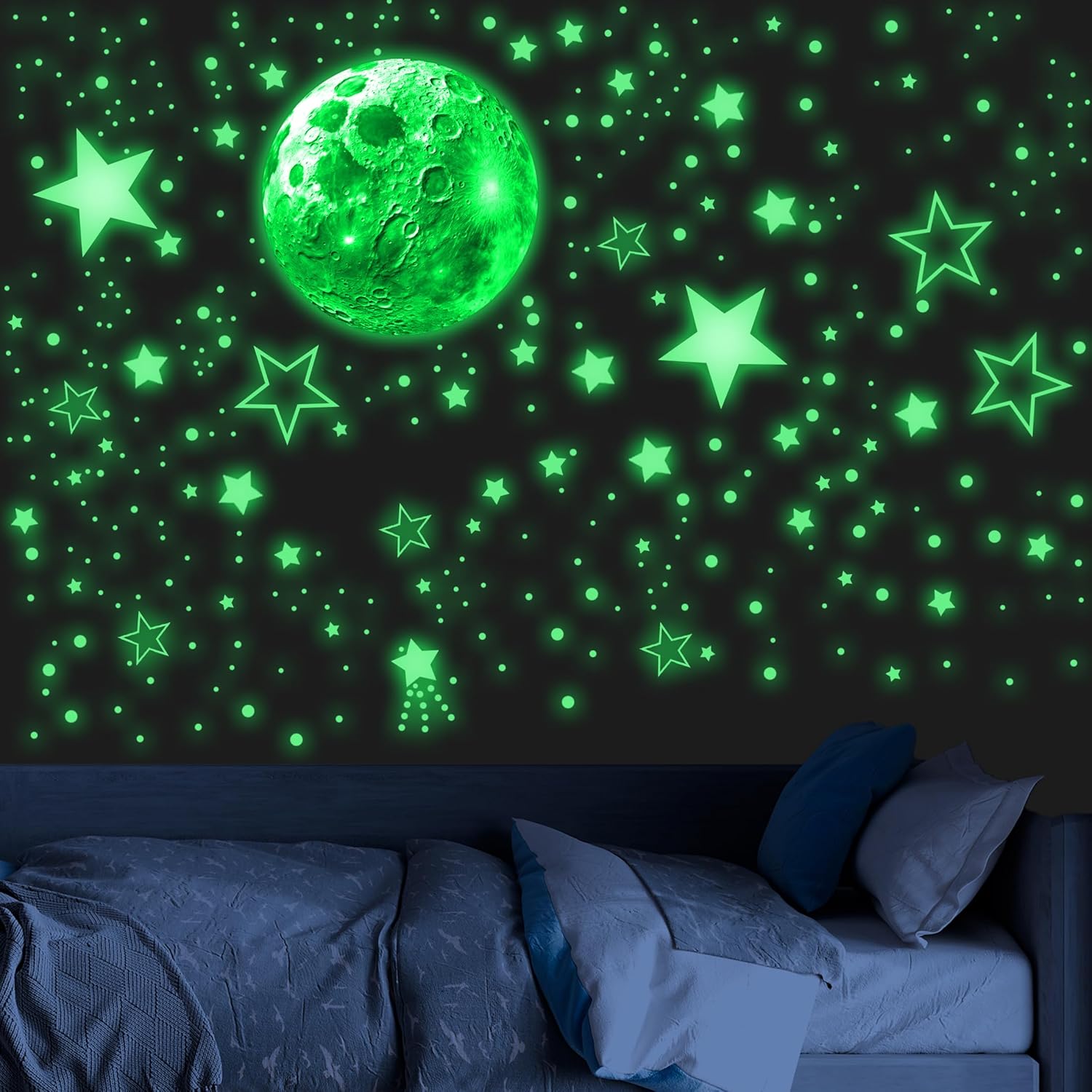 Robmoda 965 piece glow in the dark moon and stars ceiling decal set