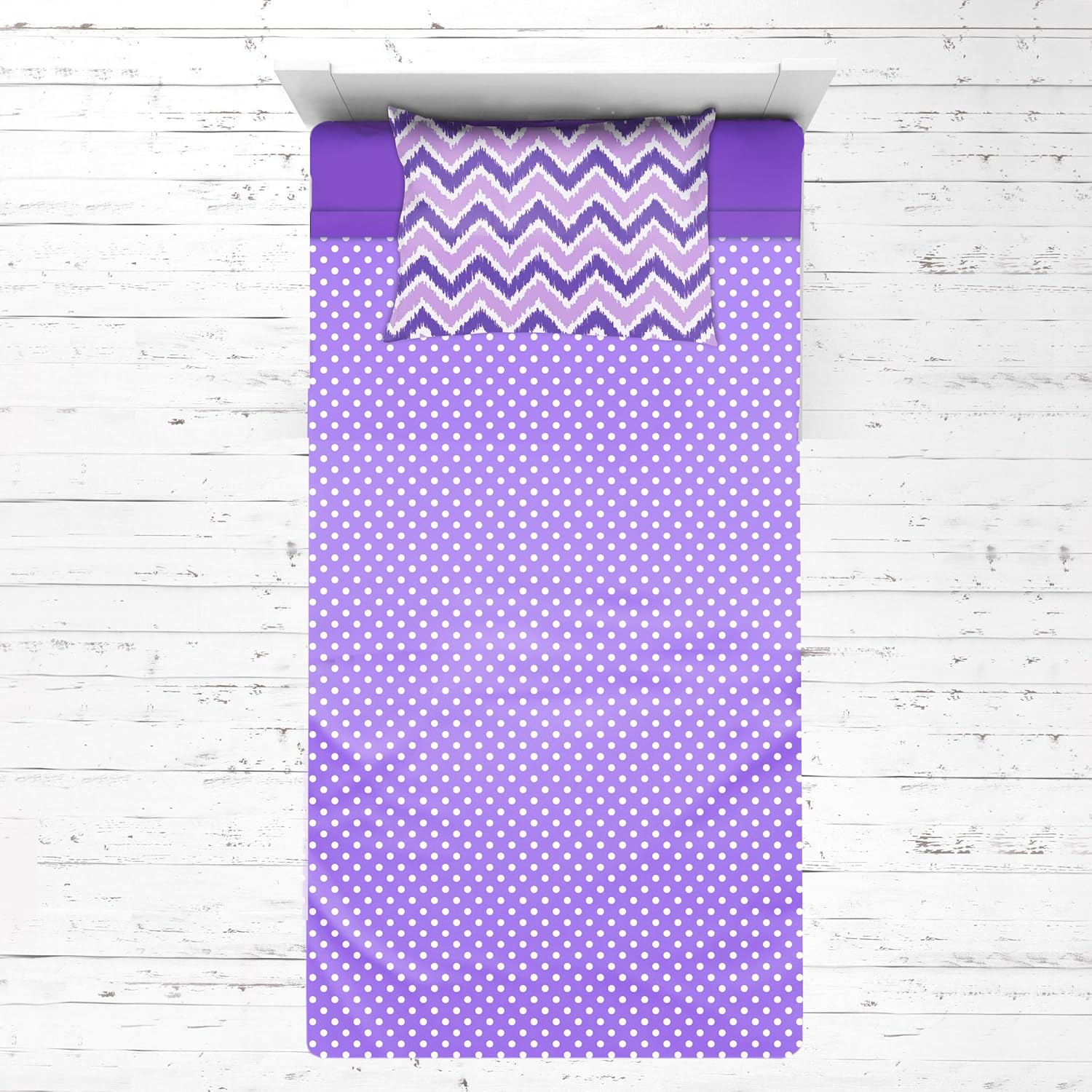 Bacati Mix And Match Zigzag and Dots toddler bed sheet set purple front view