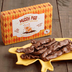 Side view of Muddy Pigs gourmet artisan chocolate bacon