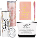 Sunnychicc school counselor appreciation gift set rose gold front view showing tumbler journal and bag