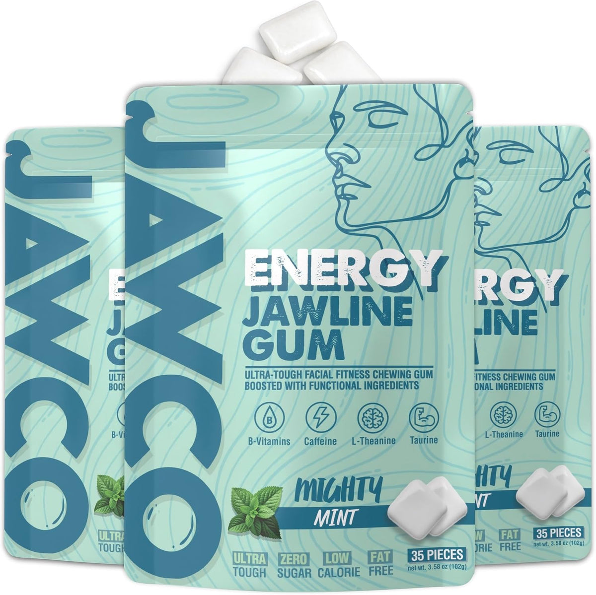 JAWCO Ultra-tough Jawline Chewing Gum | Get a Stronger, Squarer Jawline | Jaw Training Hard Gum | Chisel, Sculpt, Tone your Jaw | 15X Hardness | Facial Fitness Mewing Gum | Mighty Mint (1-Pack) - Image 14