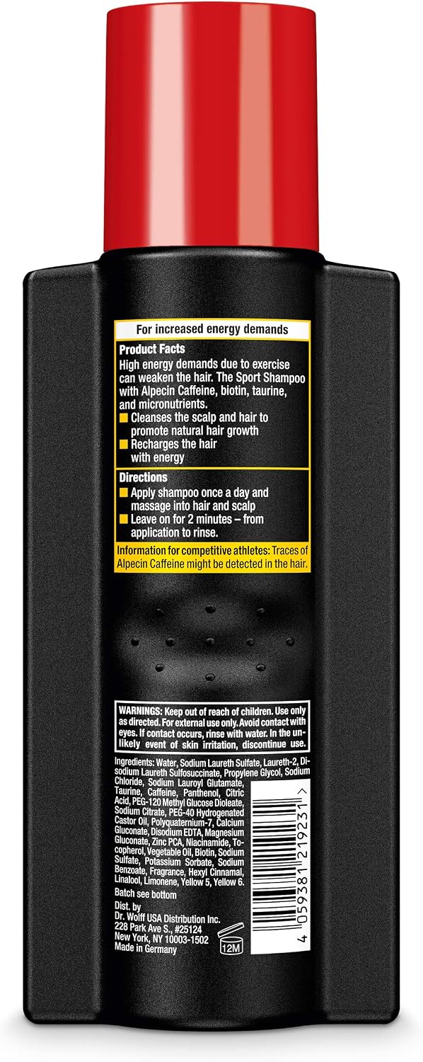 Alpecin 250 ml caffeine shampoo bottle in hand