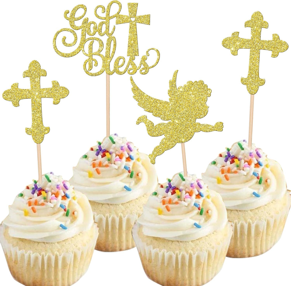 Rsstarxi 24 Pack First Holy Communion Cupcake Toppers Cross Dove Angel God Bless Cupcake Picks Christian Baptism Cake Decorations for First Communion Baby Shower Birthday Party Supplies Silver - Image 11