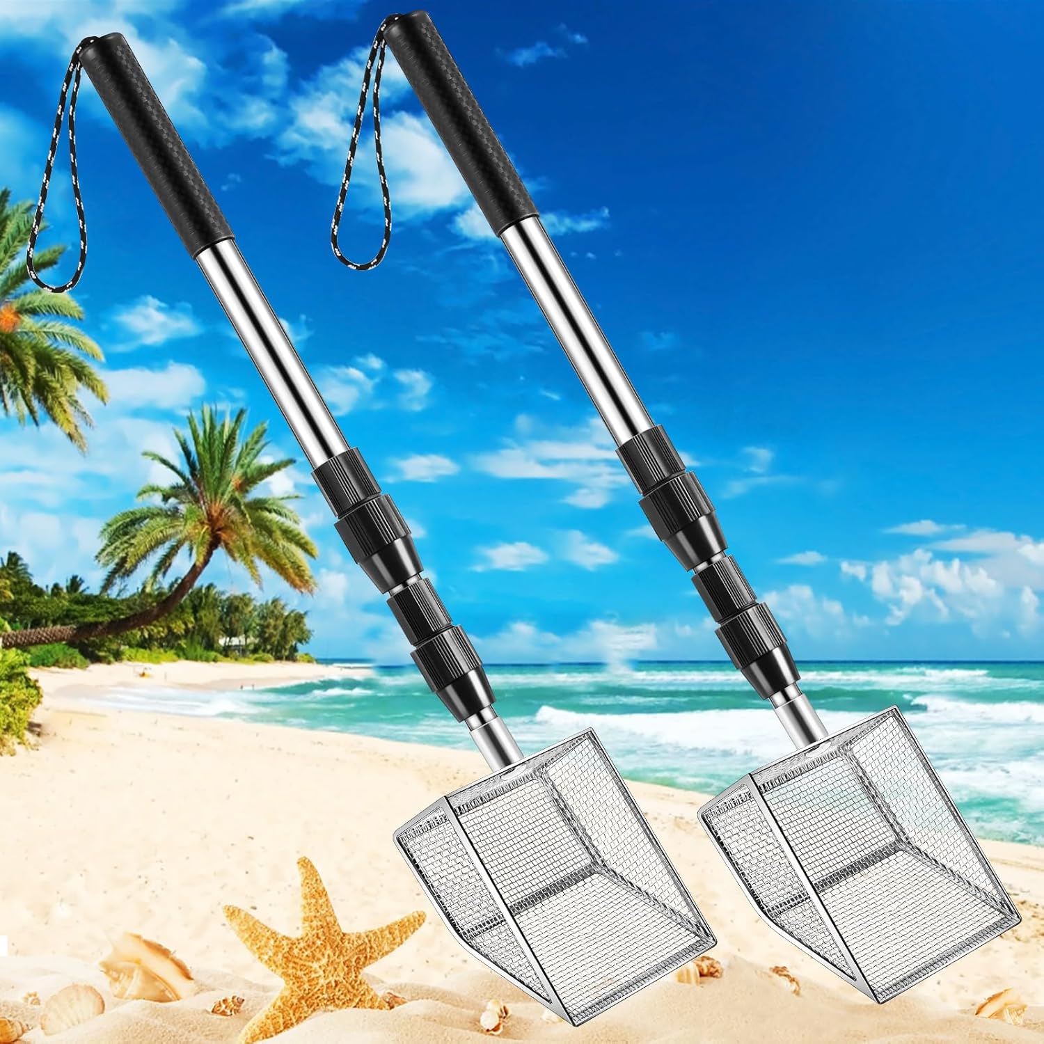 Niuyhe 2 piece beach shell scooper and shark tooth sifter set front view