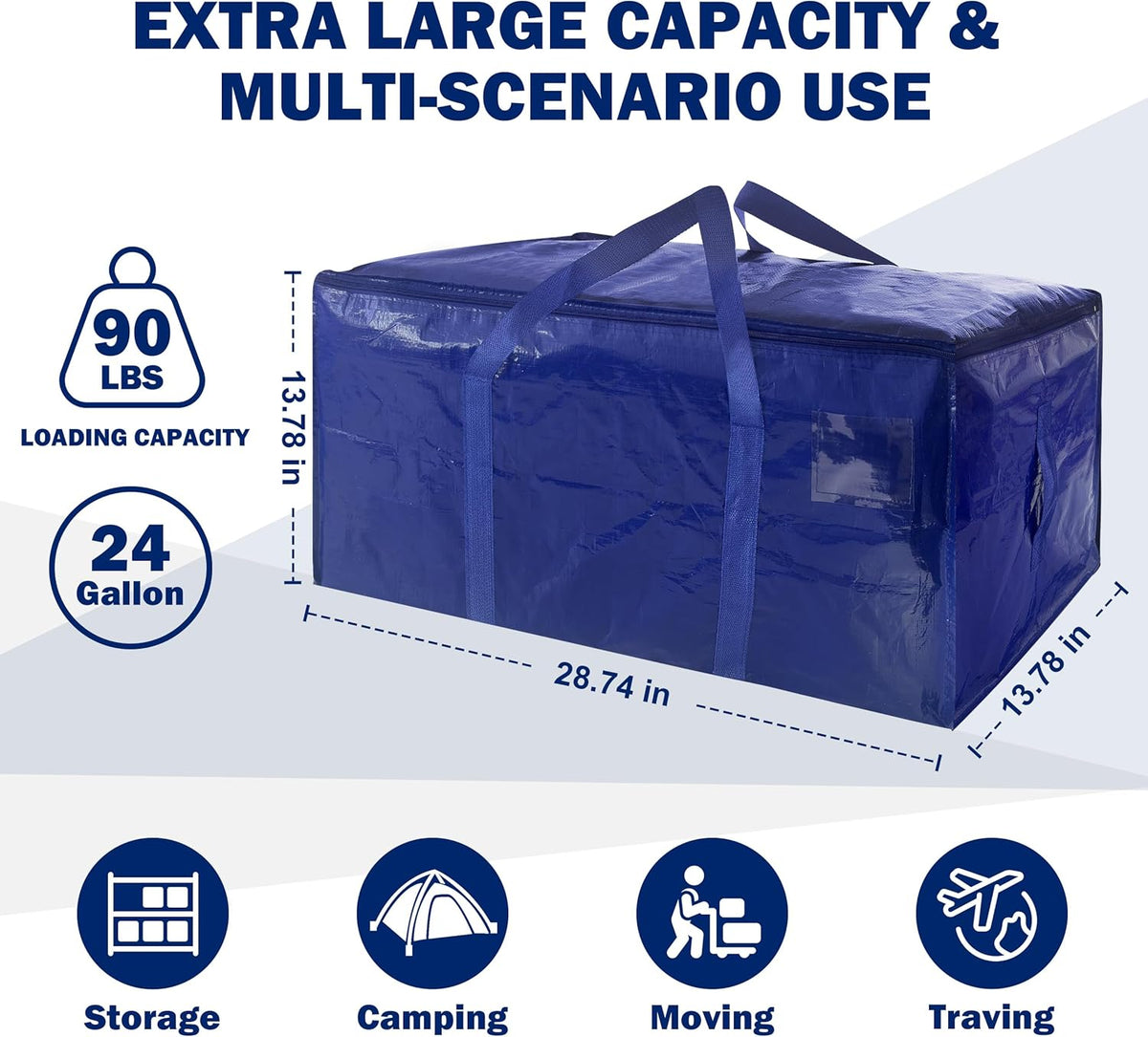 WTREE dark blue storage totes showing dual zippers