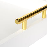 White rectangular accent tray surface and glossy finish detail