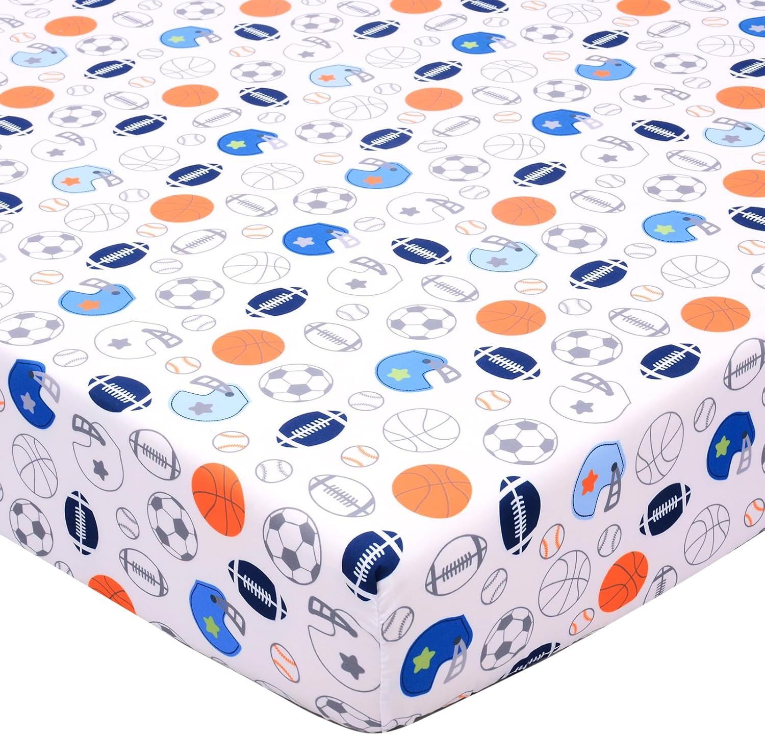 Uomny sports theme crib fitted sheet folded display