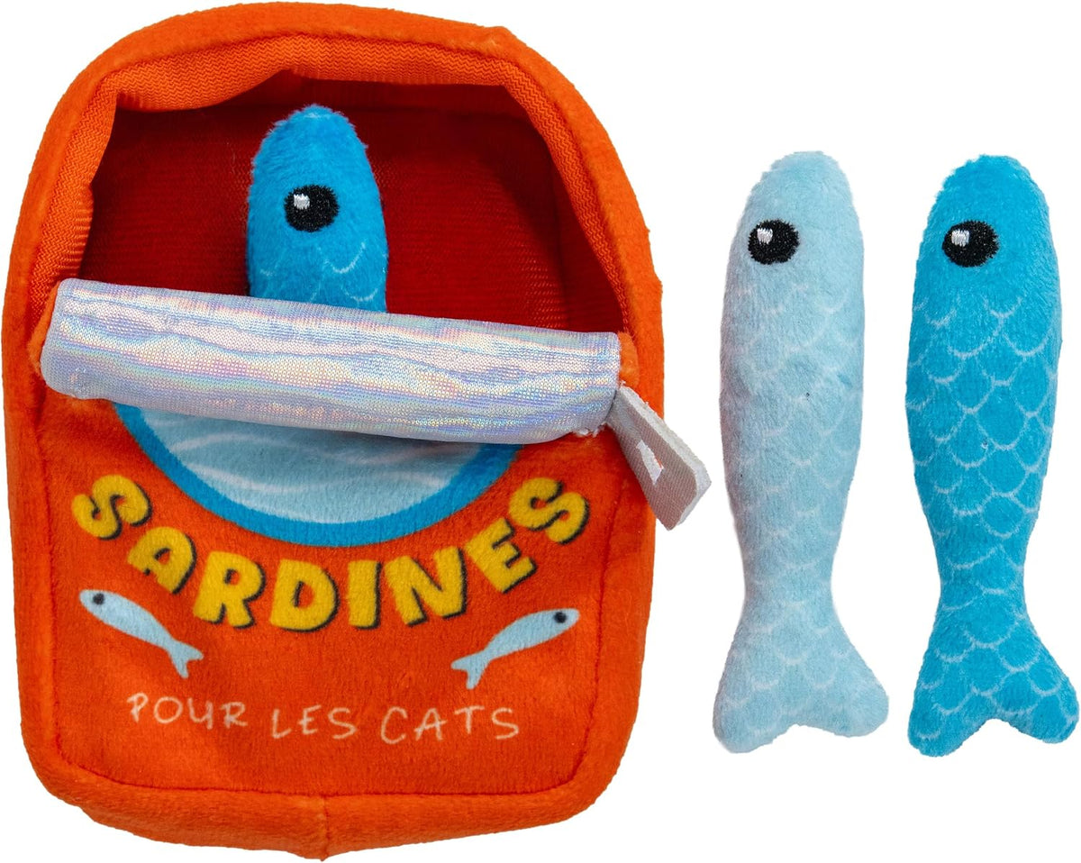 Catstages Silly Sardines cat toy front view with crinkle pouch
