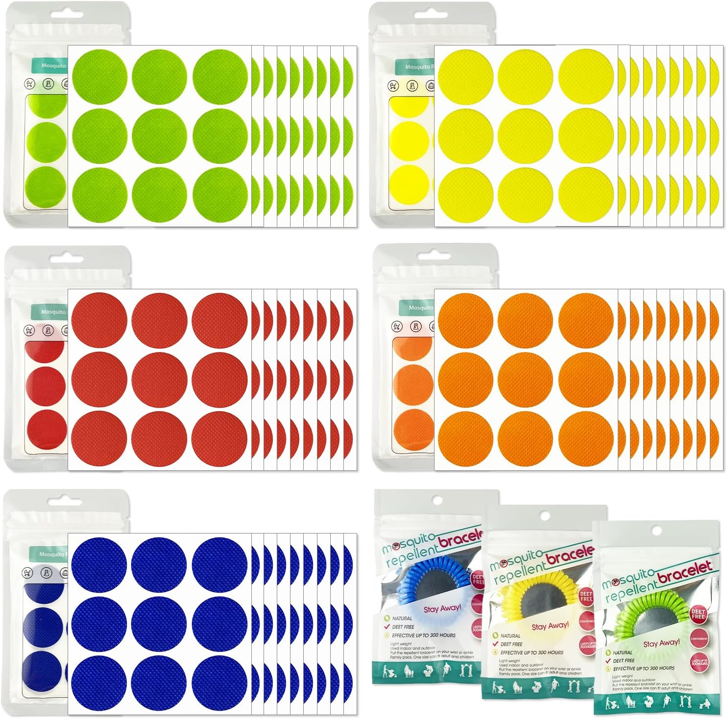 Mosquito Repellent Stickers 300 Pcs, Mosquito Patches with 3 Pack Individually Wrapped Mosquito Repellent Bracelets Bands for Kids and Adults - Image 1