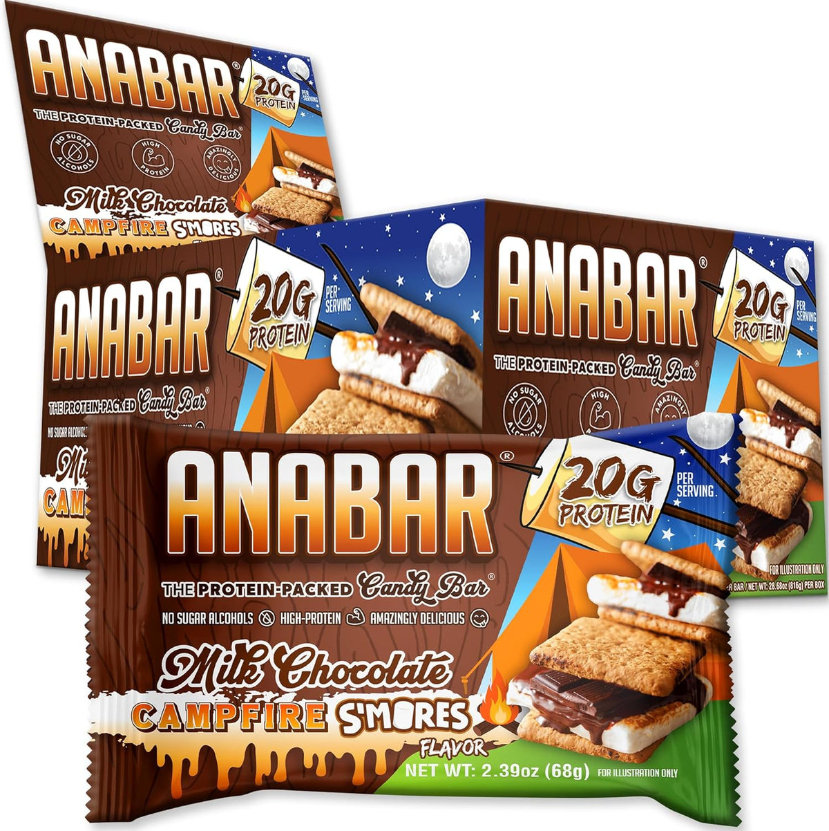Final Boss Performance Anabar Milk Chocolate Campfire Smores front view high protein snack.