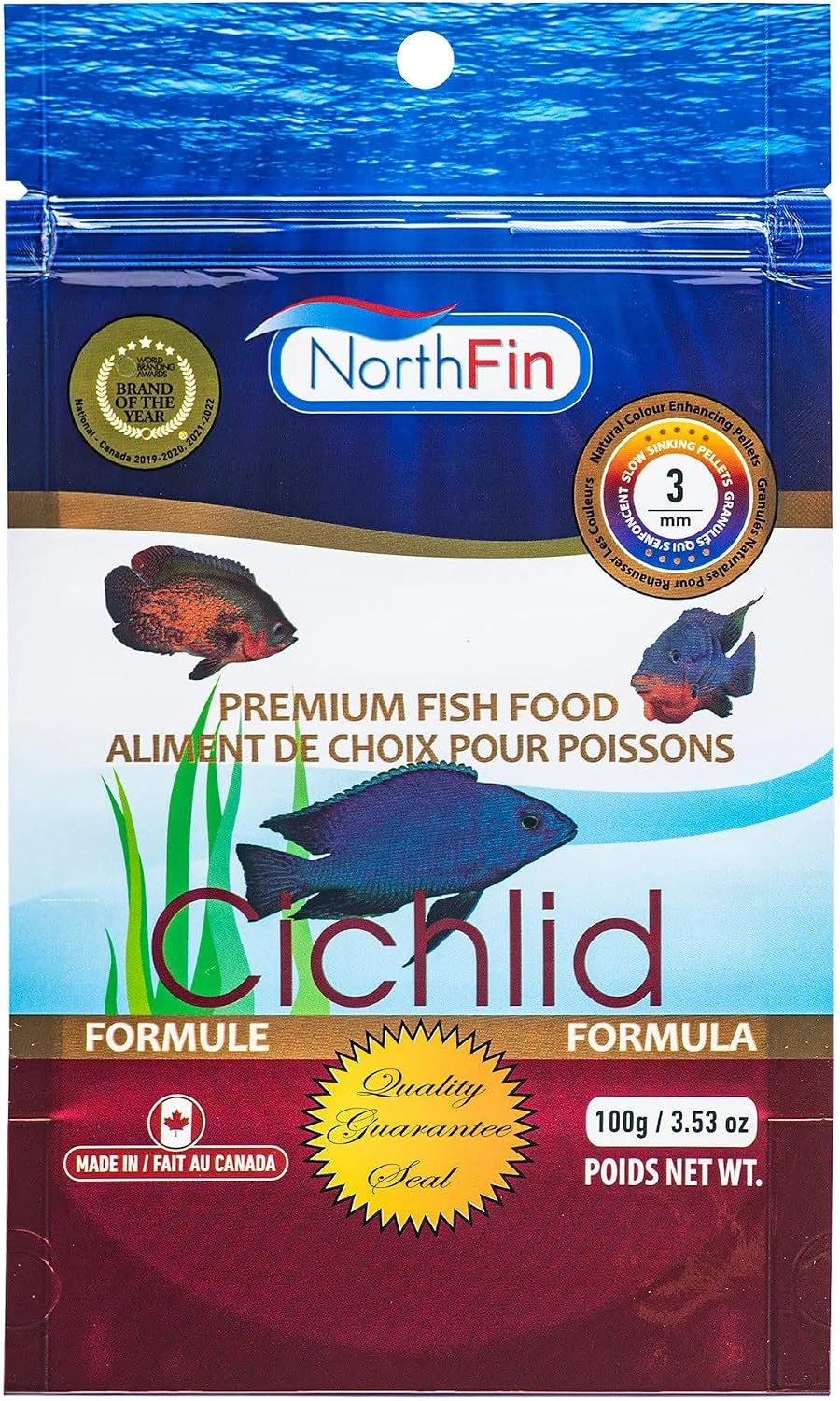 Northfin cichlid fish food front view packaging