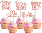 Rsstarxi vintage 1946 rose gold glitter cupcake toppers front view