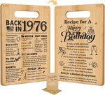 YeohJoy 50th birthday cutting board front view showing 1976 trivia