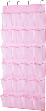 MISSLO pink over the door shoe organizer front view hanging on door