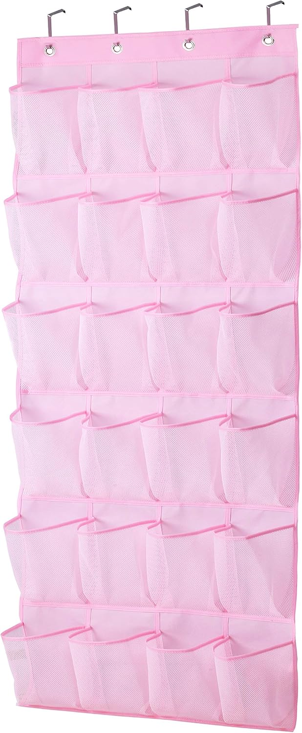 MISSLO pink over the door shoe organizer front view hanging on door