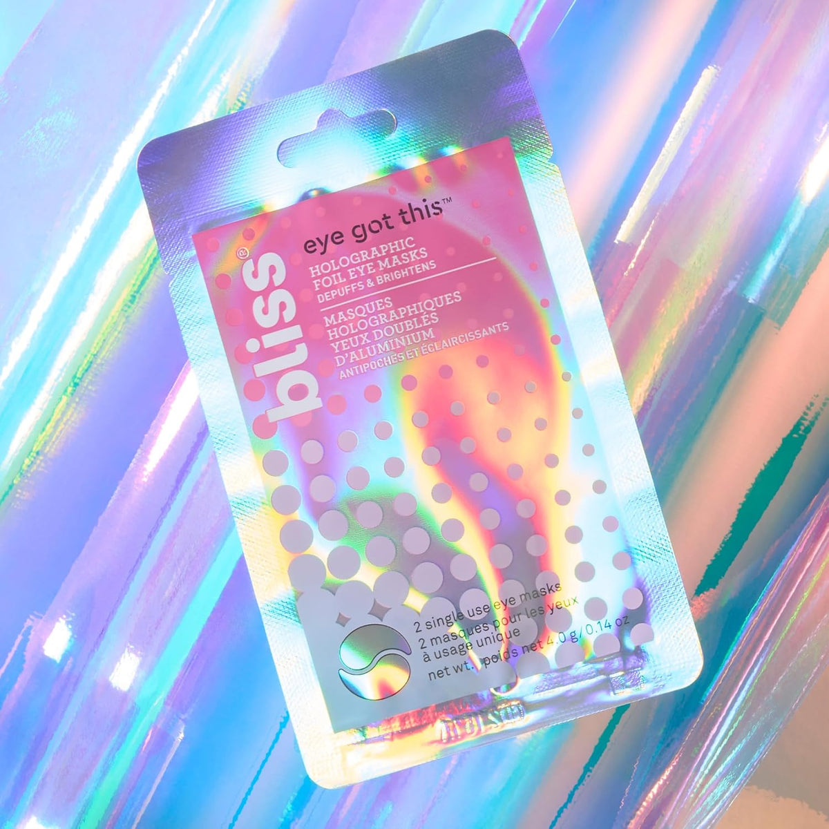 Vegan and cruelty-free Bliss eye mask product label