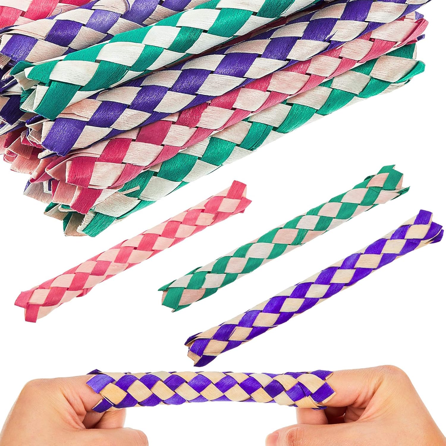 Syhood bamboo finger traps twenty four pack front view featuring assorted vibrant colors.