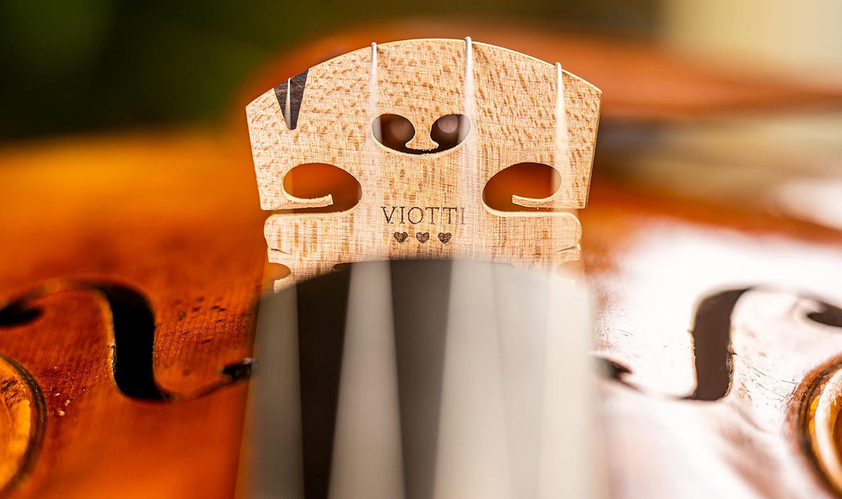 Viotti solid maple bridge angled perspective showing foot curvature