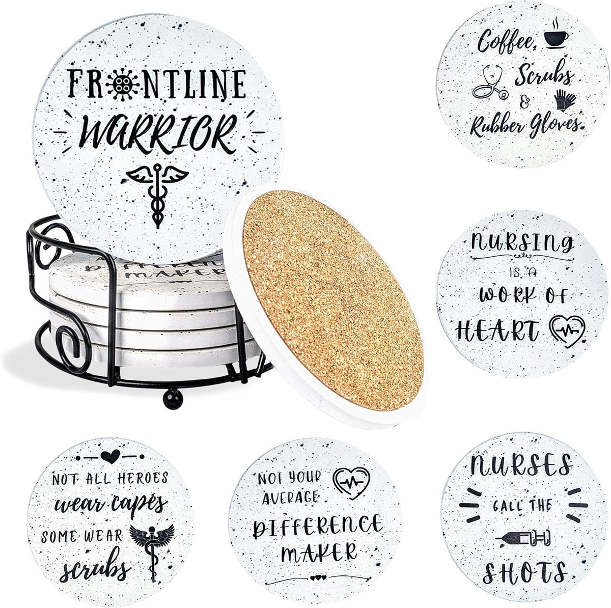 Best Teacher Gifts for Women - Teacher Appreciation Gifts - Absorbent Ceramic Coasters 6pc - Metal Holder & Cylinder Kraft Gift Box Included (Funny) - Image 9