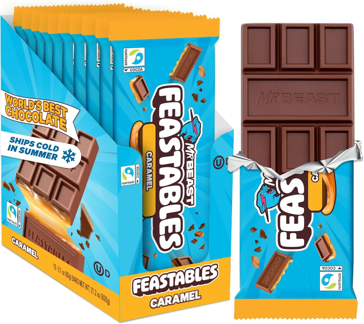 Ten pack MrBeast Feastables milk chocolate king size bars
