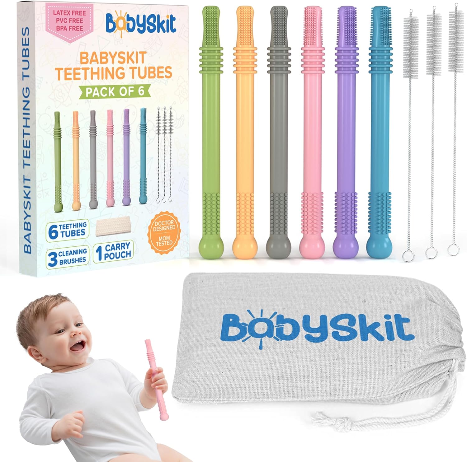 Babyskit hollow teething tubes for infants front view