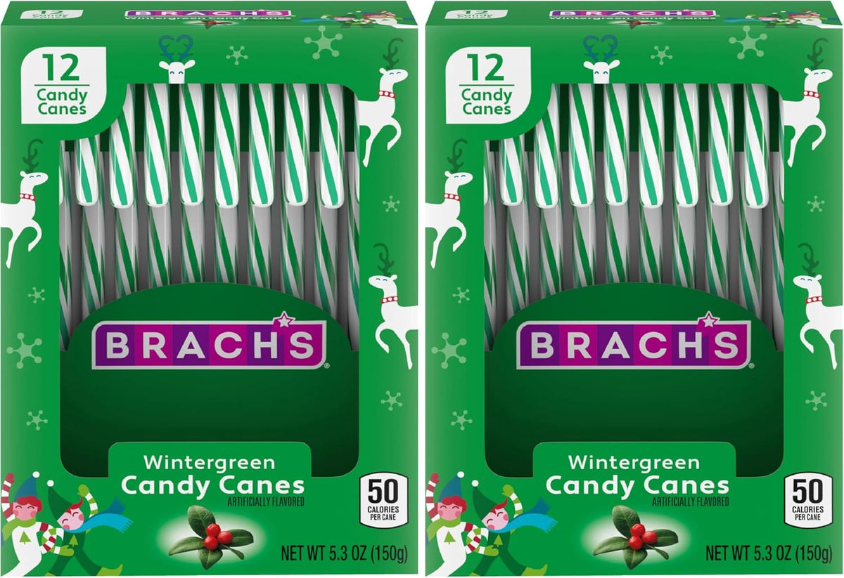 Brach's Wintergreen Christmas Candy Canes, Stocking Stuffers for Kids, Christmas Candy, 5.3 oz Box, 12ct - Image 9