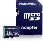 DIGIERA 128 Gigabyte microSDXC card front view with secure digital adapter