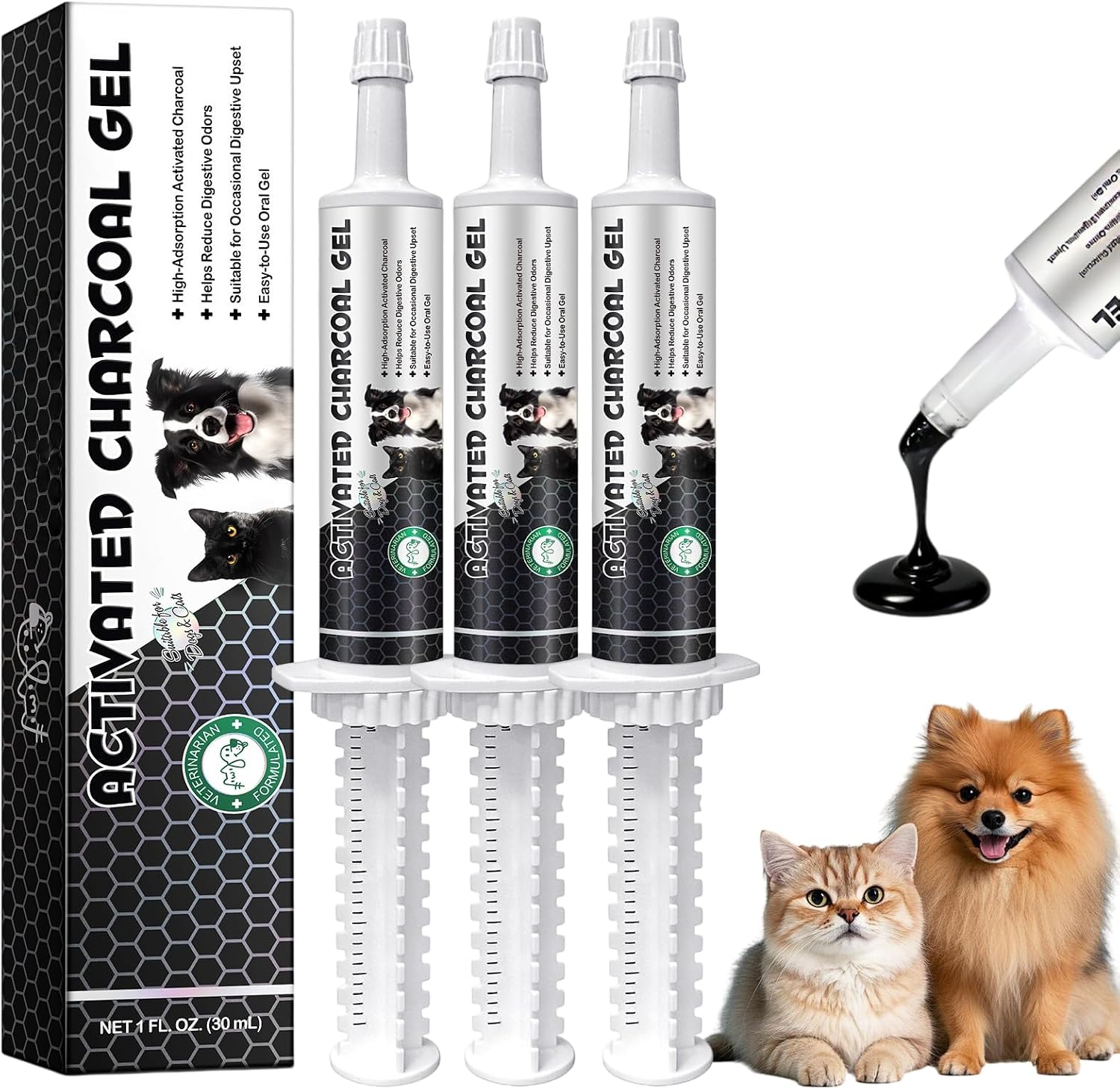 MXCZBSM activated charcoal paste front view for dogs and cats