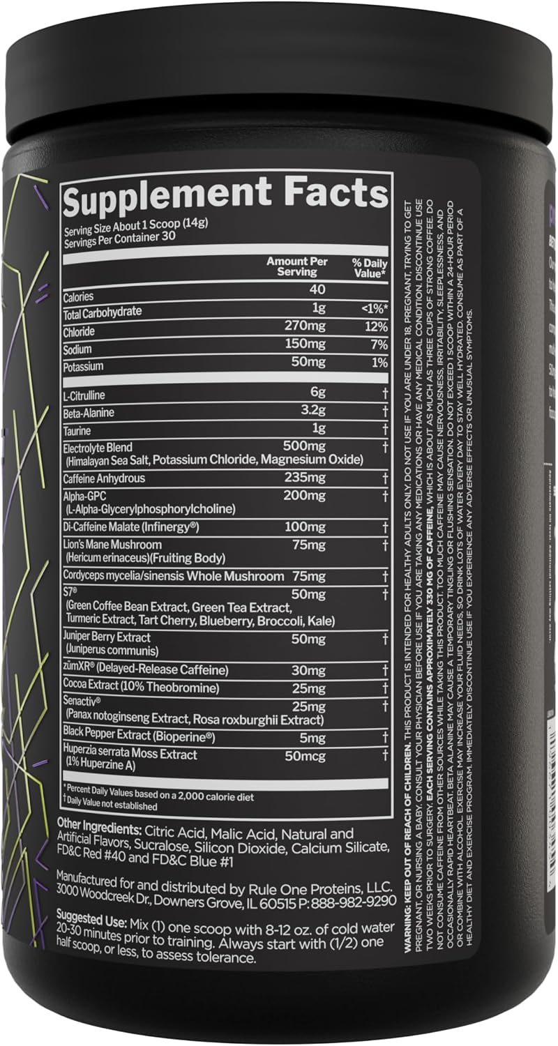 Rule 1 preLIFT supplement nutrition facts panel and ingredient label
