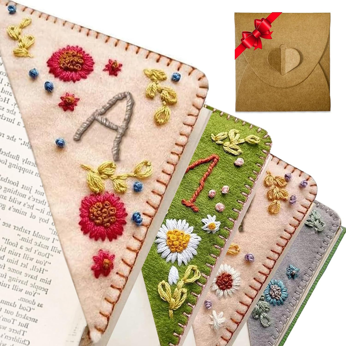 Otranto hand embroidered corner bookmark front view