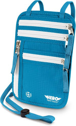 Hero Travel Supply neck wallet front view in aqua
