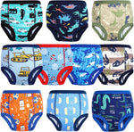 MooMoo Baby Potty Training Underwear Ten Pack front view showing cute colorful patterns on organic cotton toddler training pants.