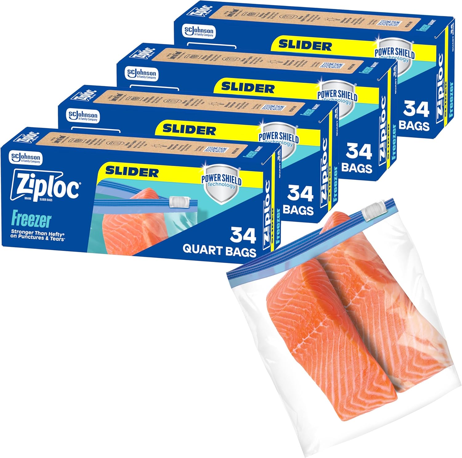 Ziploc Quart Food Storage Freezer Slider Bags 4 pack front view for durable meal prep.
