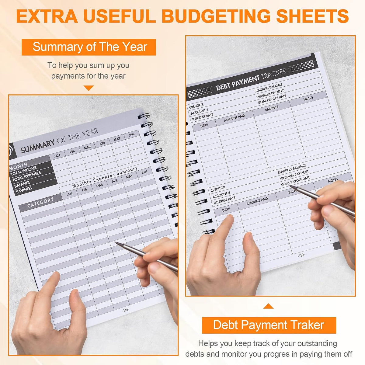 Notewells expense tracker notebook interior writing space