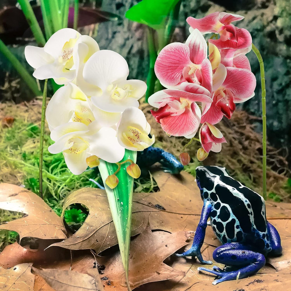 Dark pink and white artificial orchids for aquarium display