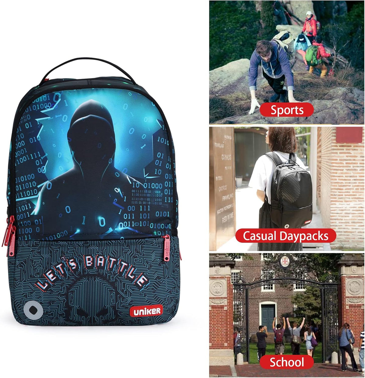 UNIKER travel daypack hidden anti theft pocket