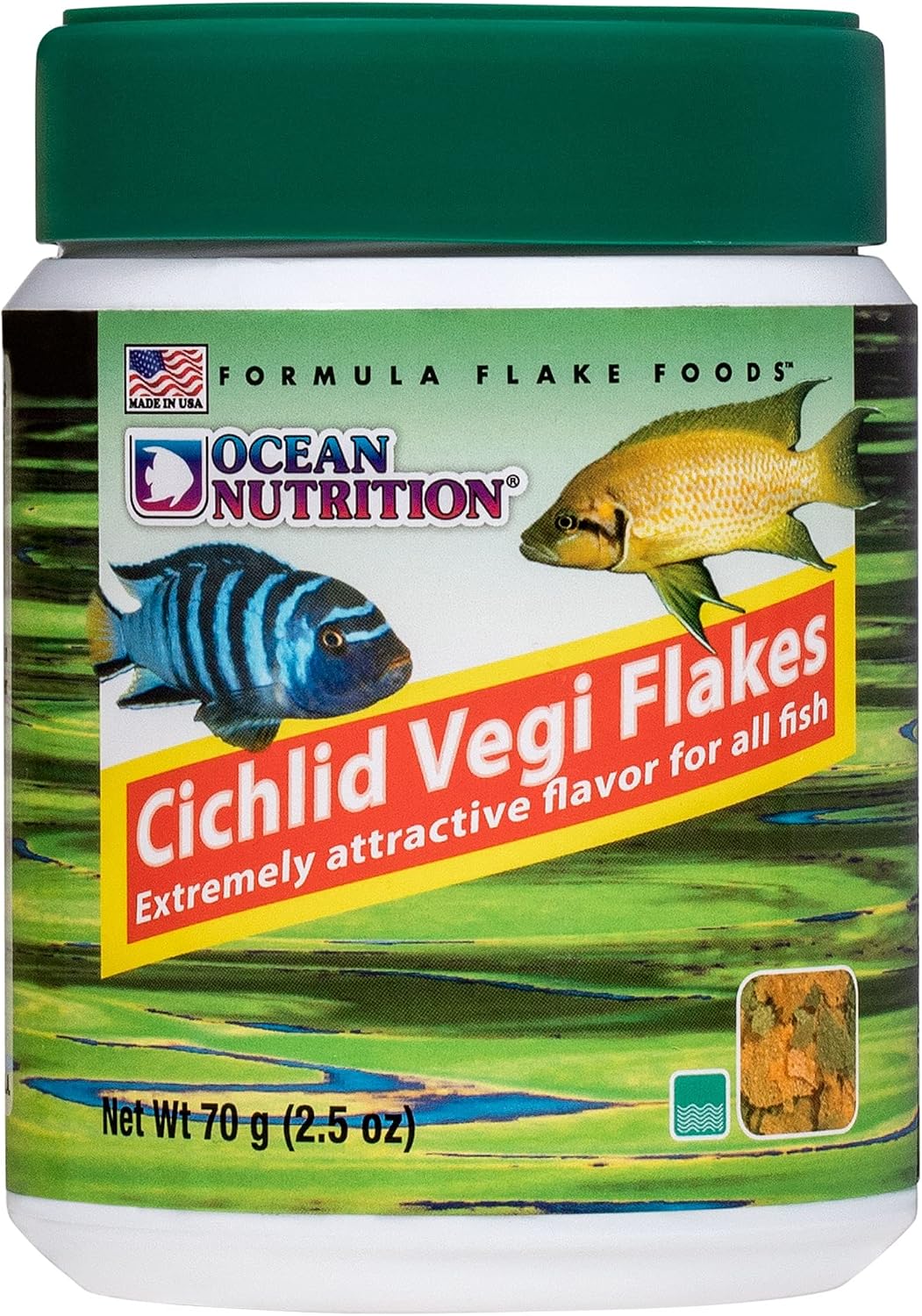 Ocean Nutrition Cichlid Vegi Formula Flake Fish Food - 1.2 oz (34 g) | Natural Ingredient Fish Food Flakes for All Fish - Supports Health & Coloration, Does Not Cloud Water, Made in USA - Image 9