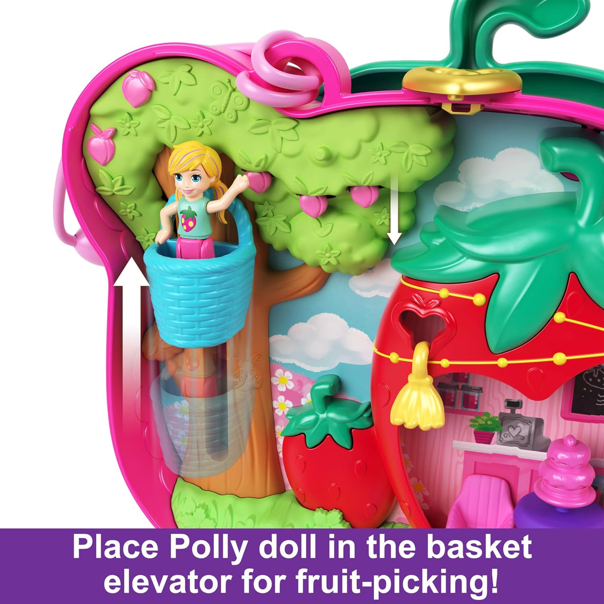 Polly Pocket Dolls & Playset, Straw-Beary Patch Compact with 2 Micro Dolls & 12 Accessories, Travel Toy with Fidget Exterior - Image 3