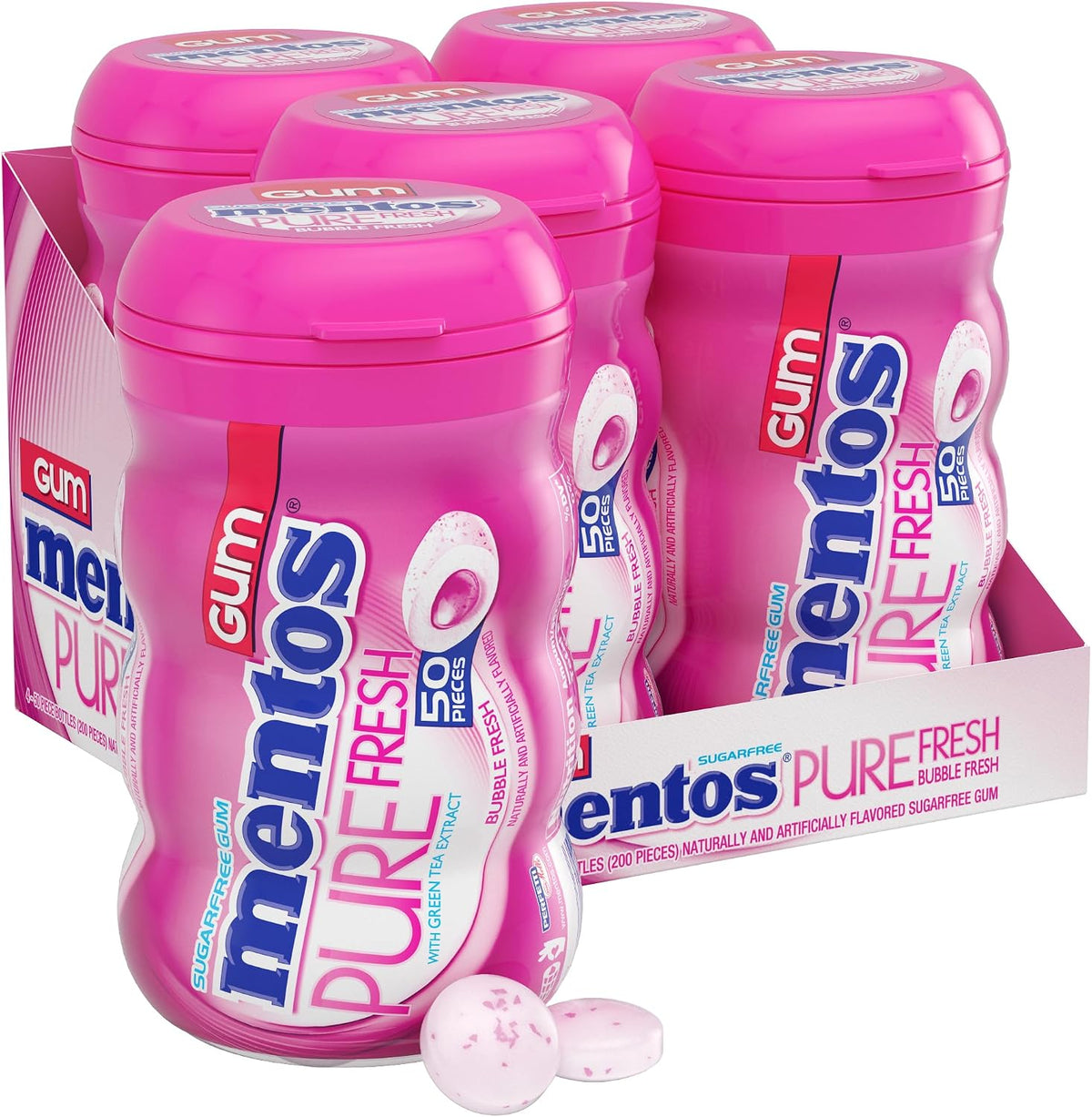 Mentos Pure Fresh Sugar-Free Chewing Gum with Xylitol, Fresh Mint, 50 Piece Bottle (Pack of 4) - Image 13