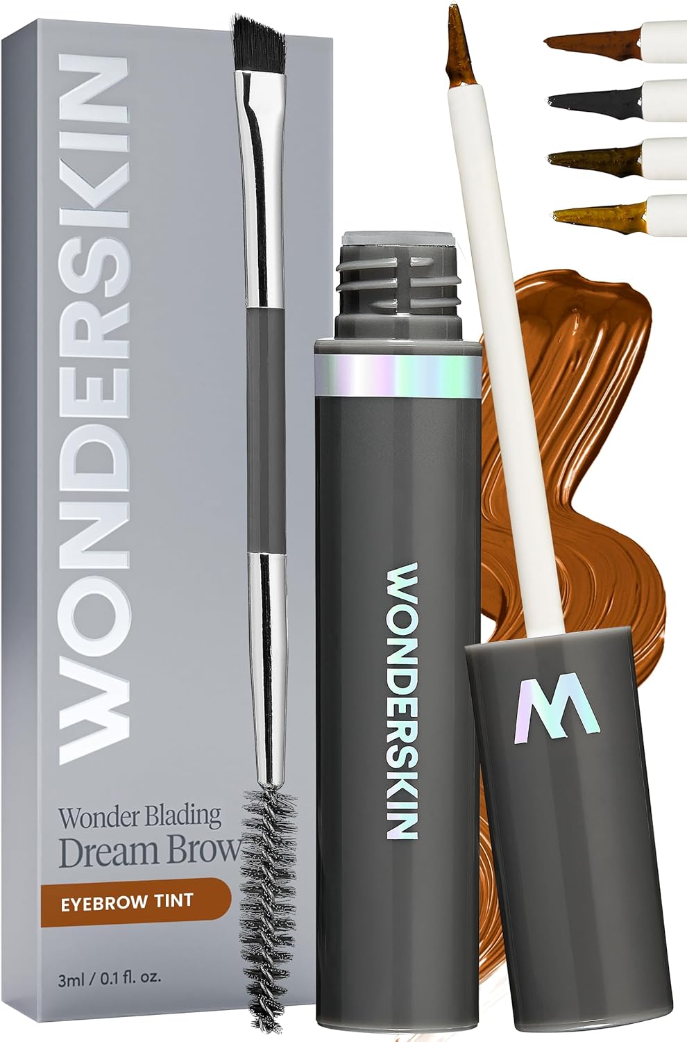 Wonderskin Dream Brow Eyebrow Gel Brunette front view packaging for long lasting eyebrow makeup