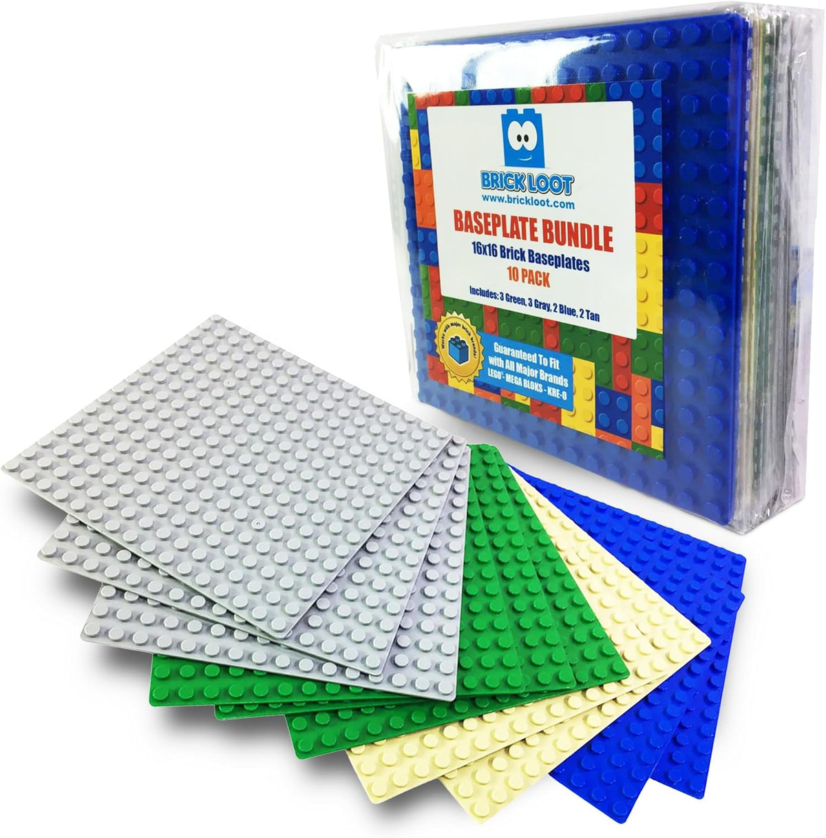 Brick Loot 10-pack classic baseplates front view
