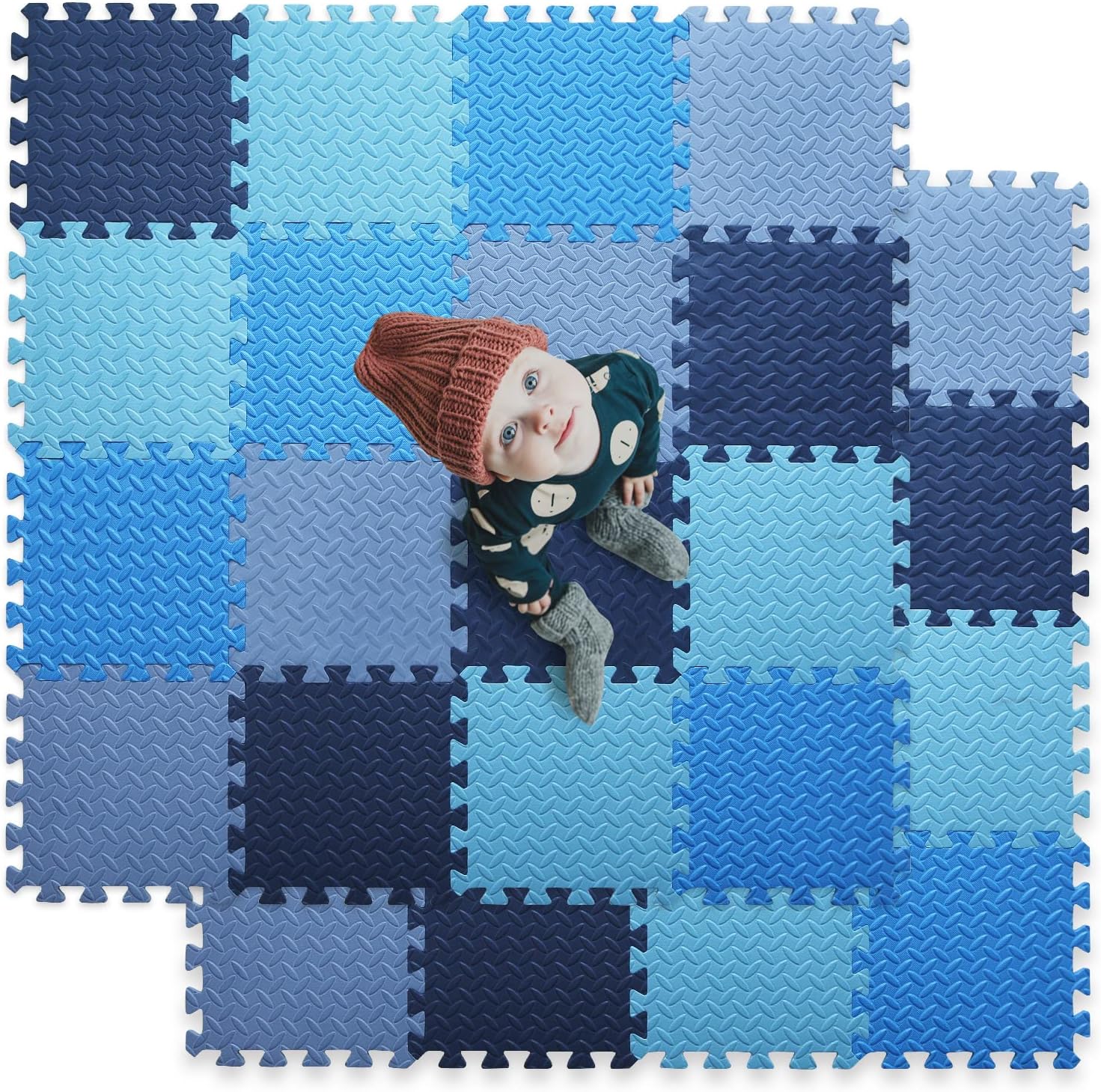 Tamiplay 16 Tile Foam Play Mat front view blue shades