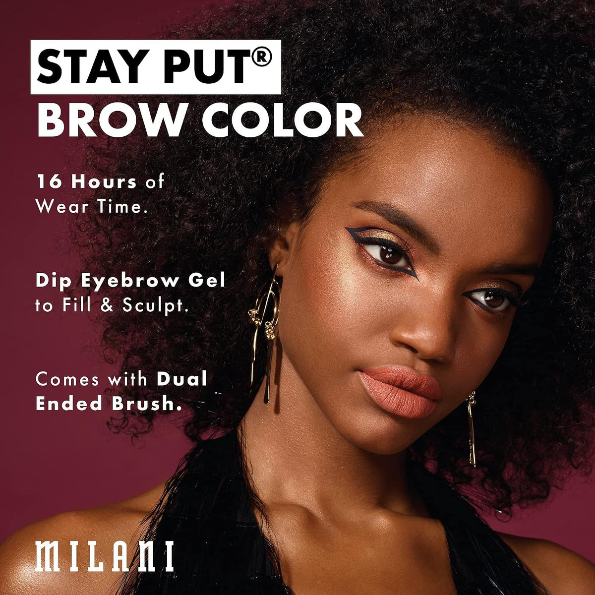 Milani dark brown eyebrow pomade jar open showing the creamy water resistant product texture.