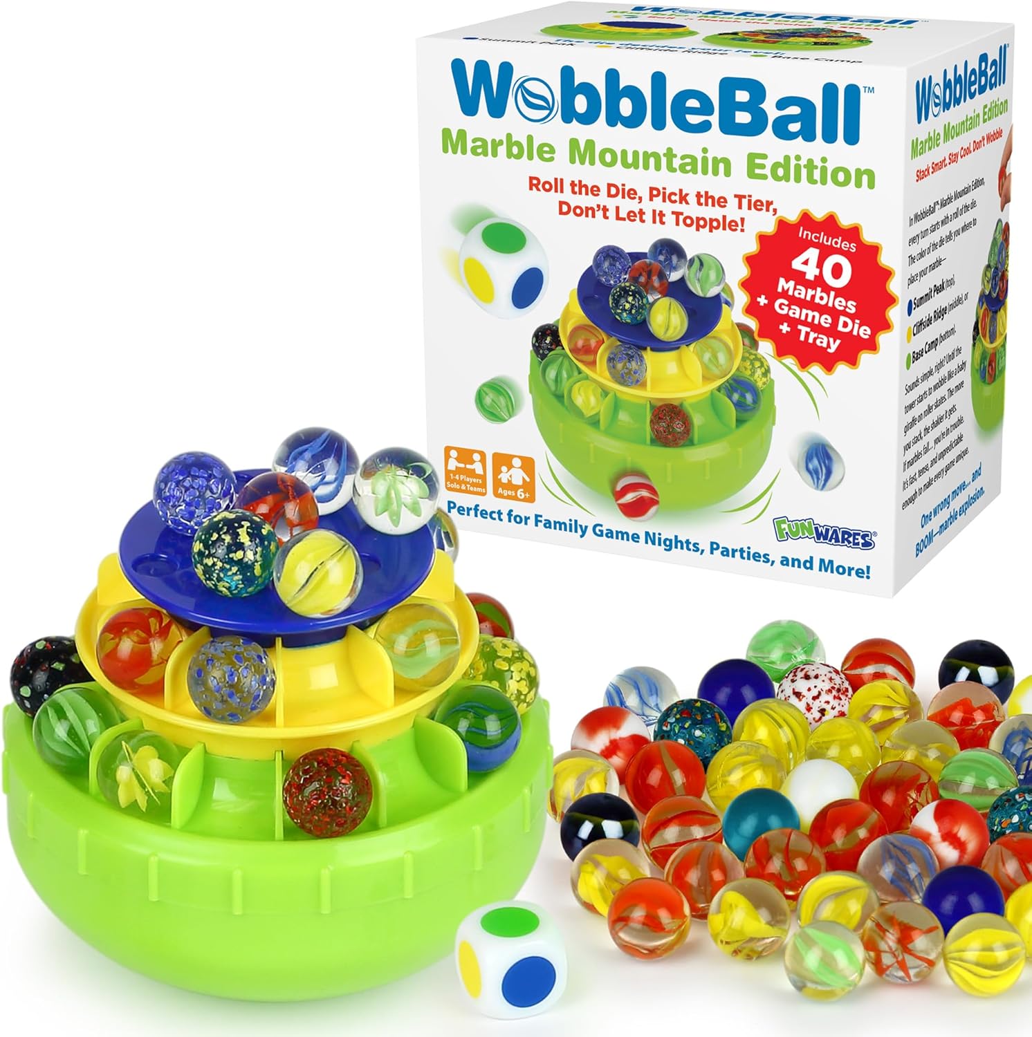 Funwares WobbleBall three tier marble balance game front view showing tilting base