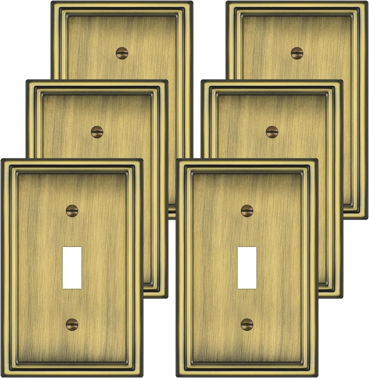 6 Pack Single Decorator Switch Covers Wall Plate, Antique Brass Decorative Rocker Switch Plates Outlet Covers for Receptacle, GFCI Outlet, Dimmer - Classic Style, 1 Gang Decorator - Image 14