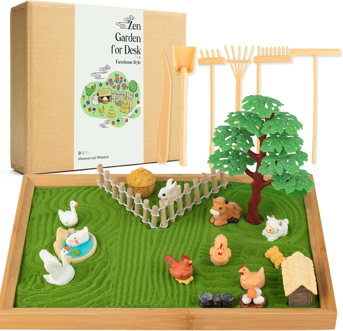 Yssppoy 31 Pcs Zen Garden Kit front view with wooden tray