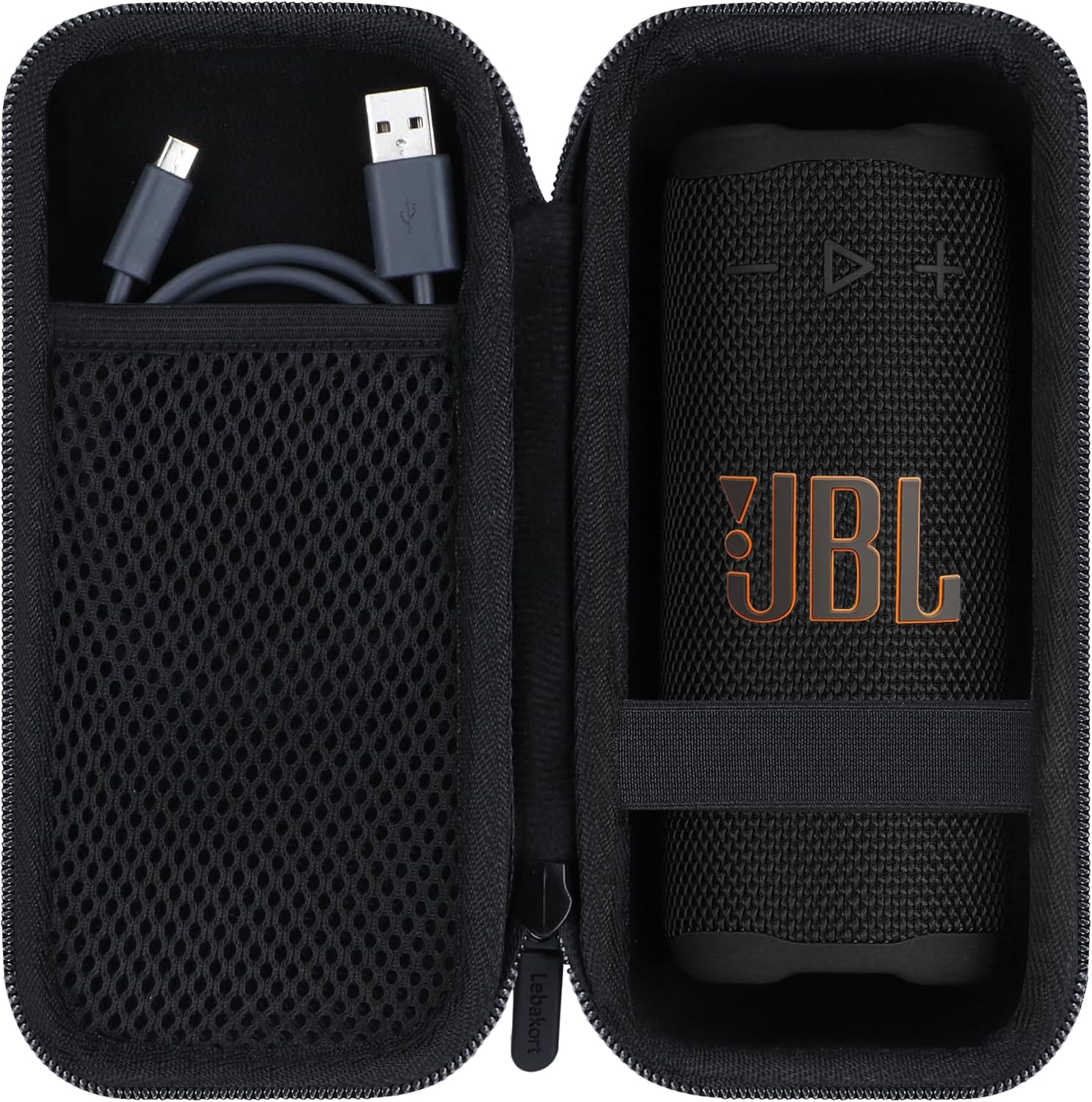 Lebakort storage case for JBL Grip speaker front view showing durable black exterior