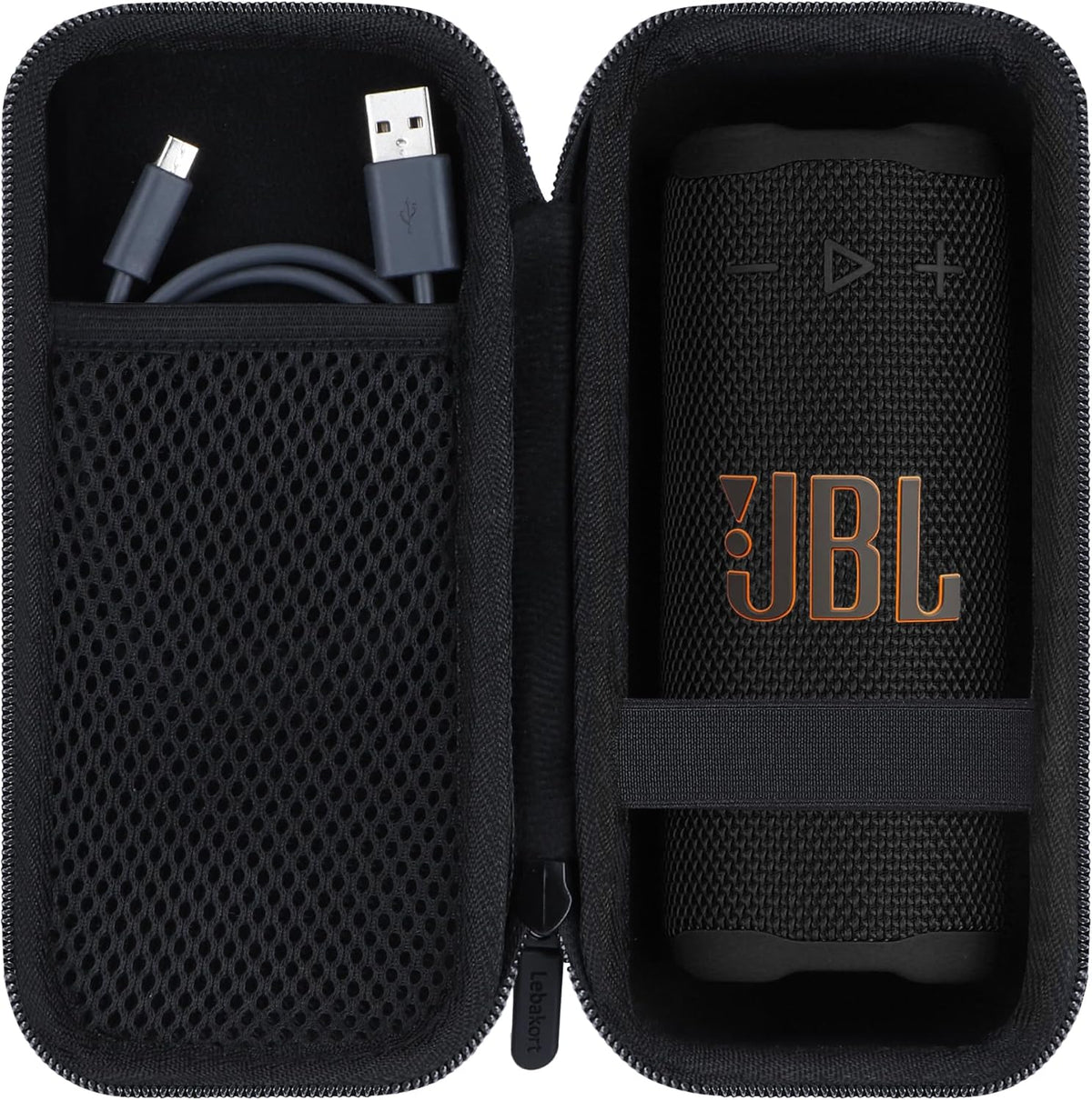 Lebakort storage case for JBL Grip speaker front view showing durable black exterior